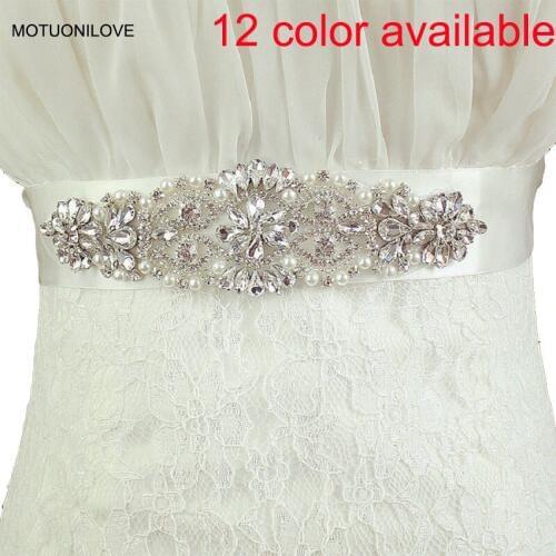 12 Colors Available Sparkle Crystal Belts for Wedding Dress Shinning Elegant Bridal Sashes Pearls Rhinestone Belt for Evenings