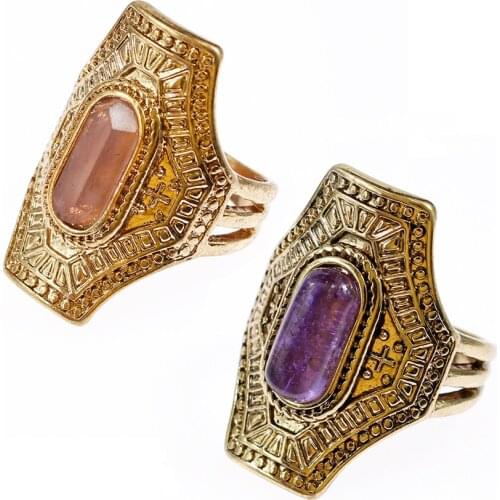 Vintage Purple Pink Stone Ethnic Retro Rings For Women Men Fashion Boho Inlaid Cheap Ring Retro Jewelry Dropship