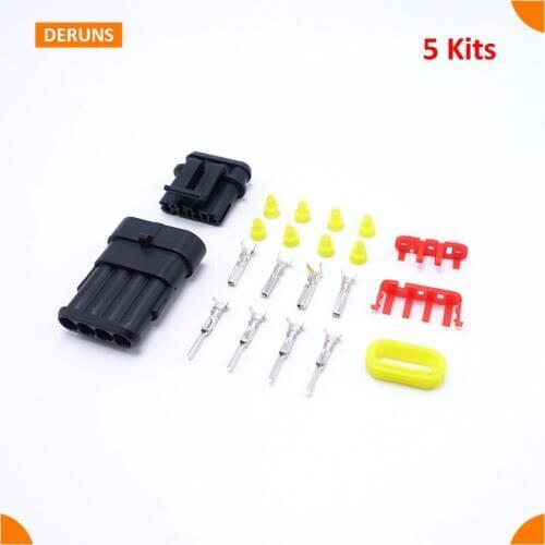 Factory Directsale 4Pin/way 5Kits Waterproof Sealed Auto Motorcycle Electrical Wire Connectors Plug Set AMP 282088-1 282106-1