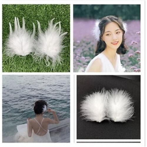 1Pair Ins Super Fairy White Feather Headdress Hair Clip Wedding Daily Photo Personality Sweet Feather Hairpins Hair Accessories