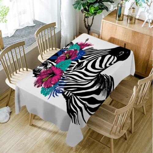Zebra with Flowers Tablecloth Spring Hibiscus Funny African Animal Abstract Art