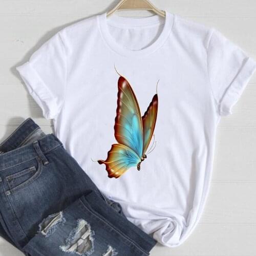 T-shirts Women Casual Fashion Cute 2021 Butterfly Spring Summer 90s Tshirt Top Lady Print Clothes Graphic Female Tee T-Shirt