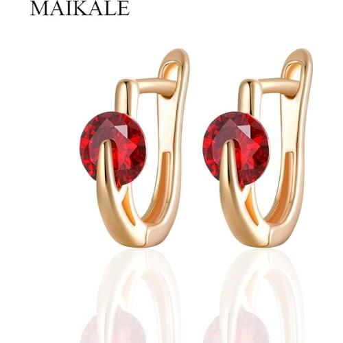 MAIKALE Classic Round Korea Design MultiColor Zirconia Small Stud Earrings for Women Jewelry Wedding Party Gifts High Quality