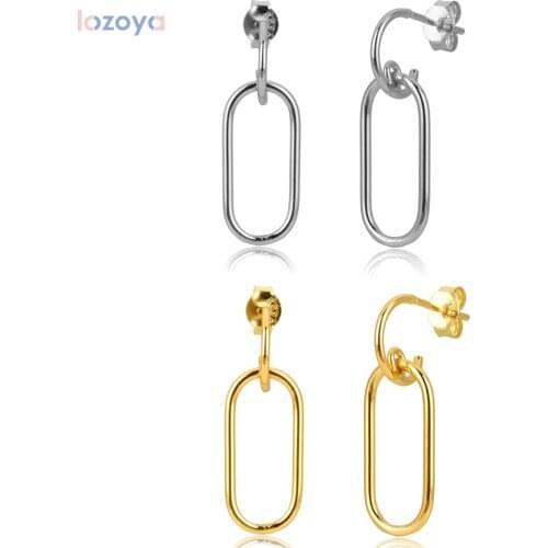 LOZOYA 925 Sterling Silver Gold Pendiente Fine Geometric Square Drop Earring Women Luxury Fashion Jewelry For European