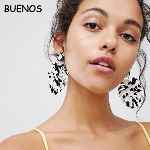 BUENOS Bohemia Fashion Leaf Dangle Earrings For Women Statement Leaves Resin Acetate Acrylic Earring Women 2019 Jewelry Party