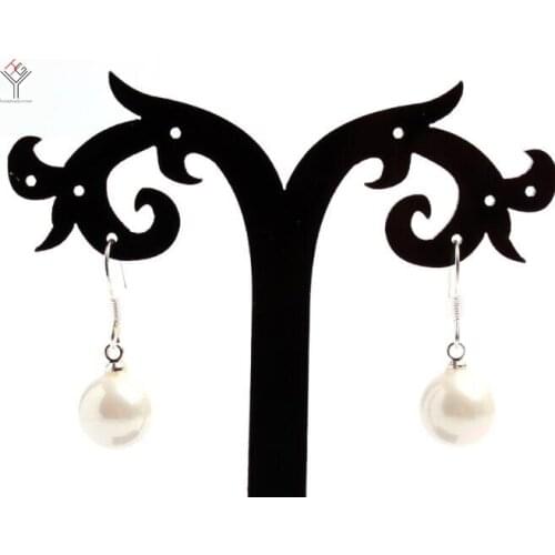 Women Jewelry Earring 10mm Bright white round ball Shell Pearl Dangle hook Earring natural sea shell pearl