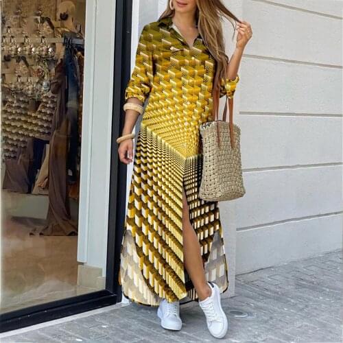 Long sleeve Shirt skirt 3D Printed Funny Visual Arts Womens Spring Autumn Casual plus size Maxi Dress Fashion Shirt Dress