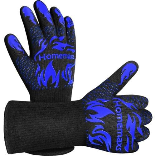 HOMEMAXS 1 Pair of Oven Mitts Heat Resistant High To 800℃ Silicone Protective BBQ Grilling (Blue + Black)