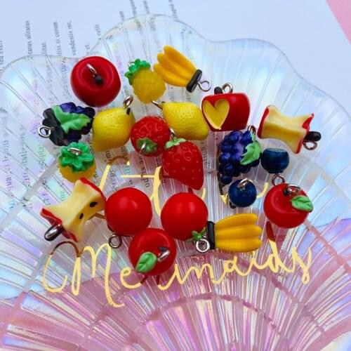 10pcs Resin Small 3D Fruit Charm Strawberry Lemon Pendant for Keychain, Earring, Jewelry, Scrapbooking, DIY Making, Necklace