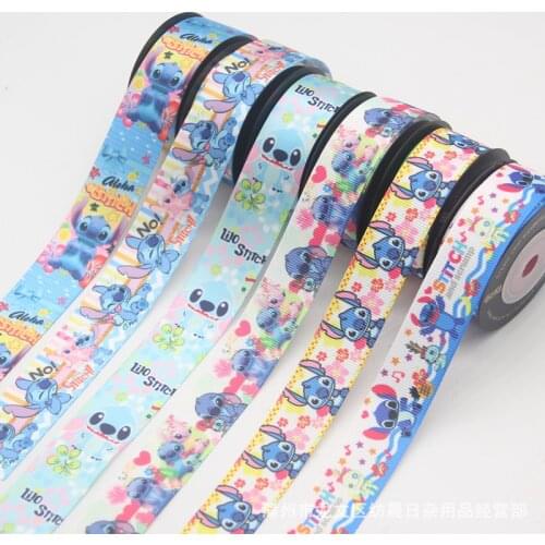 22mm 10Yard Stitch Ribbon Printed Disney Grosgrain Ribbon DIY Handmade Bow Hair Accessories Ribbon Cake Decoration Gift Wrapping