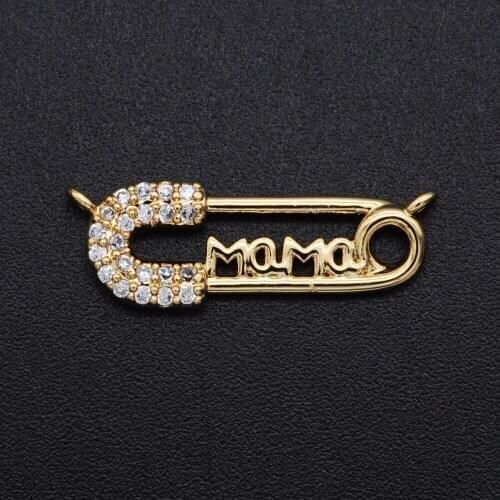 22x8mm CZ Zircon DIY Jewelry Mama Safety Pin Charm Connectors Wholesale Jewellery Connector Fashion Jewelry Accessories