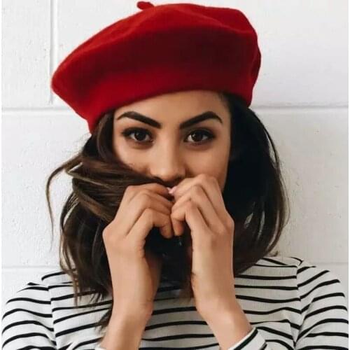 Women Girls Winter Warm Faux Wool Beret French Beanie Hat Cap Flat Top Caps Street Cool Autumn Winter Berets Caps Hats