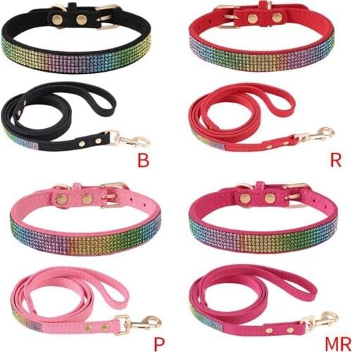 Shiny Rhinestone Puppy Dog Collars Anti-Lost Dog Collar with Leash for Small Medium Large Dogs Pet Traction Rope Pet Accessories