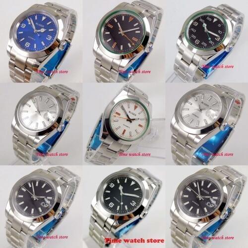 Bliger 40mm PVD Waterproof Automatic Wrist mens watch saphire glass luminous black blue silver Dial date polished bezel