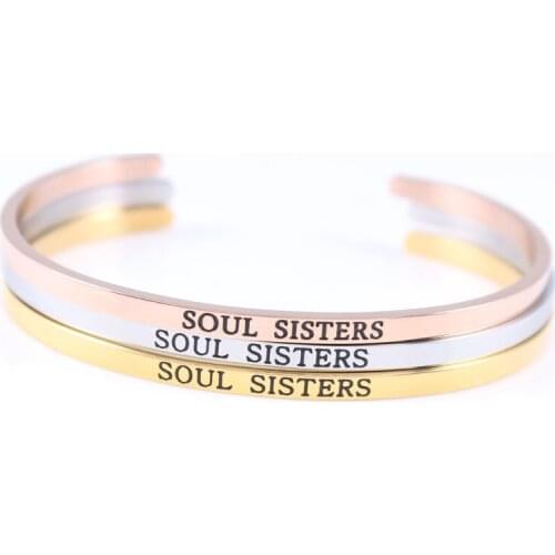 Bracelet Mantra Quote Stainless Steel Positive Saying "SOUL SISTERS" Jewelry Gifts for Teen Girls Women Men
