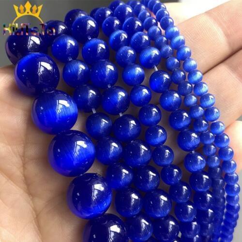 4-12mm Dark Blue Cat Eye Glass Beads Hight Quality Smooth Round Loose Spacer Beads For Jewelry Making DIY Charm Bracelets 15