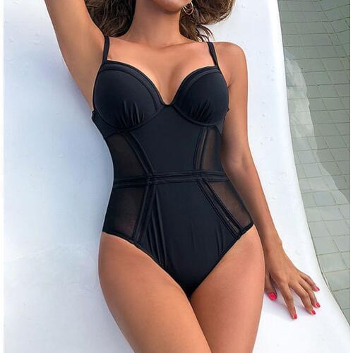 Black Mesh Swimsuit Push Up Swimwear Women 2020 Backless Onepiece Sexy Monokini Swimming Suit For Women Beach Bathing Suits