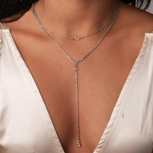 Long Crystal Pendant Necklace Fashion Jewelry Minimalist Rhinestones Tassel Gold Silver Color Collar Chain Necklace