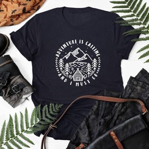 Adventure Is Calling And I Must Go T-shirt Stylish Women Graphic Camping Tshirt Funny Summer Vacation Adventure Outdoor Tee Top