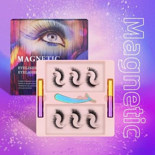 Thick Natural Magnetic False Eyelashes 6 Pairs Set Soft & Vivid 3D Magnet Fake Lashes With Eyeliner + Tweezer 3 Sets/Lot