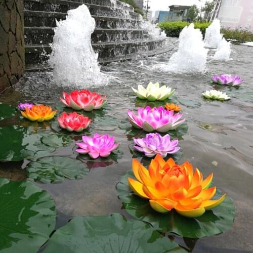 18cm Artificial Lotus Flowers Fake Plants DIY Water Lily Pool Fish Tank Decoration Aquatic Plants Multi-color Ivory White