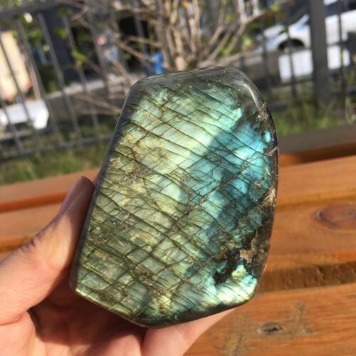 323g Natural labradorite free form stone shining labrador feldspar stand stone Healing