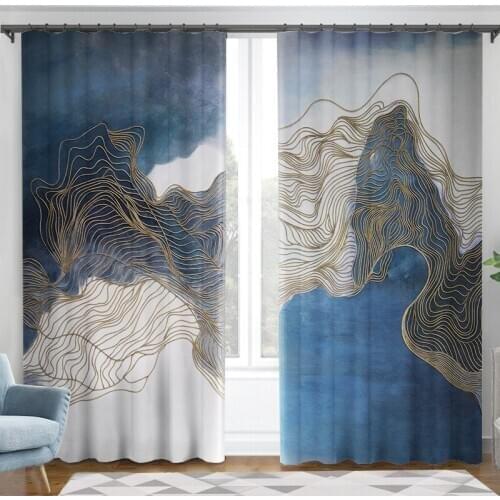 Chinese Traditional Ink Style Curtain Abstract Line Print Curtains for Living Room Bedroom Window Curtains Tulle Grommet Hook