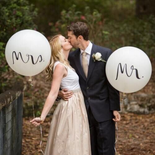 Big Size Good Quality 36inch Round White Print Mr&Mrs Latex Balloons Happy Wedding Valentines Day Event Air Globos Supplies