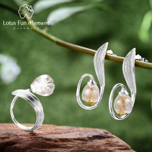 Lotus Fun Moment Real 925 Sterling Silver Fashion Jewelry Natural Crystal Lily of the Valley Flower Jewelry Set for Women