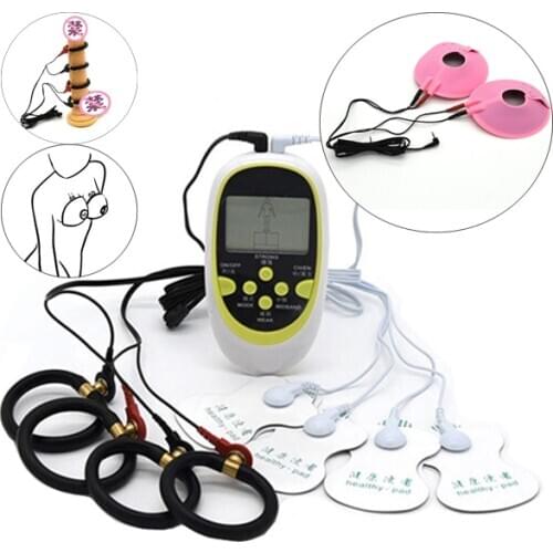 BDSM Electric Shock Therapy Penis Ring Electro Stimulation Nipple Sucker Clamp Breast Body Massage Pads Cock Extender SM Sex Toy