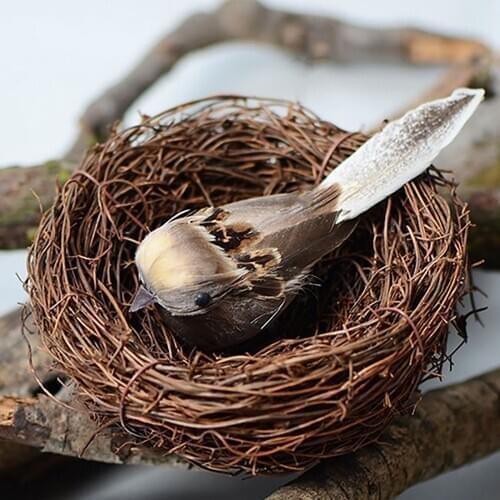 Mini Bird House Handmade Natural Art Simulation Bird Nest Yard Decor Home Decoration Wedding Spring Decoration Fairy Garden