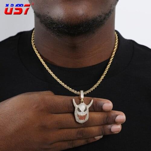 US7 Fashion Hiphop Micro Pave Monster Bling Fairy Necklace Iced Cubic Zirconia Little Devil Pendant Chains Jewelry Women Men