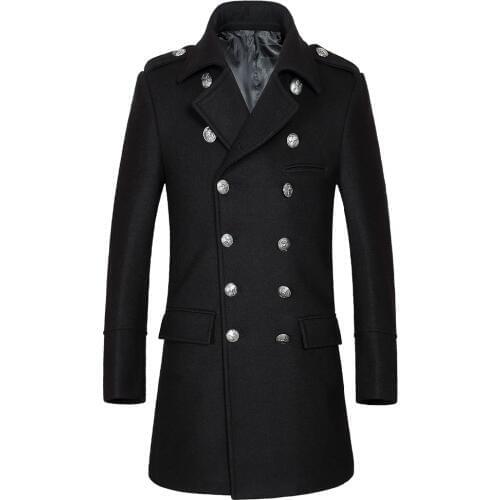 Mens wool winter coat men double breasted long sleeve turn down collar windbreaker slim woolen trench coats outerwear 2017 new
