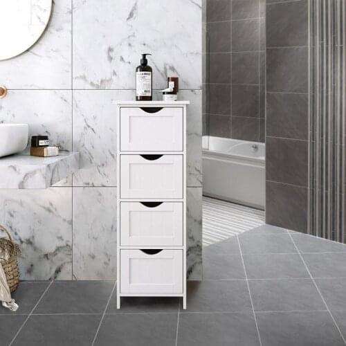 4 Drawers Bathroom Standing Shelf Storage Floor Cabinet Solid Wood Board Corner Shelf Sundries Storage Rack Home Furniture HWC