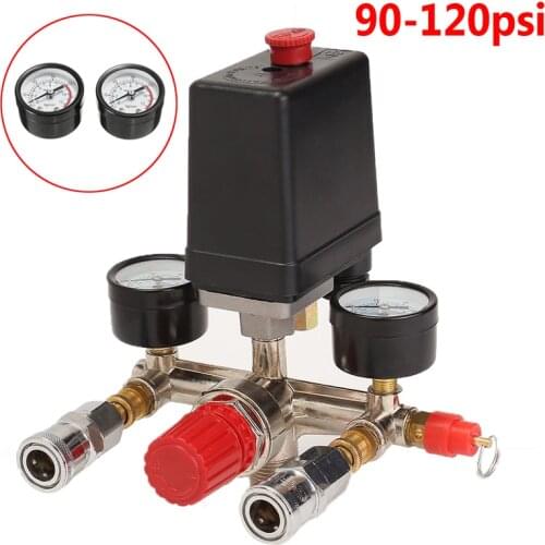 90~120psi 240V Air Compressor Pump Pressure Valve Control Switch Manifold Relief Regulator With Gauges Accessories Switches