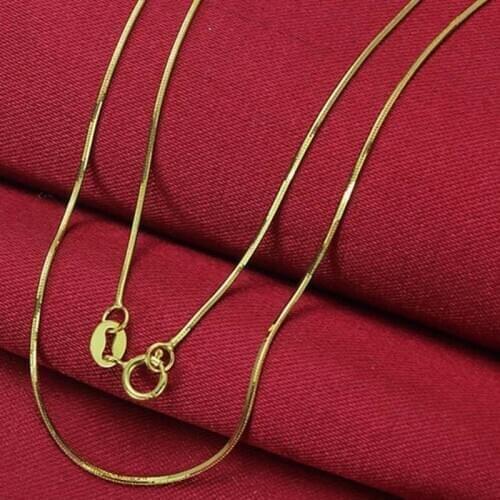 Real 18k Yellow Gold Chain Women Luck Snake Chain Link Necklace 0.8mmW 16-18inches