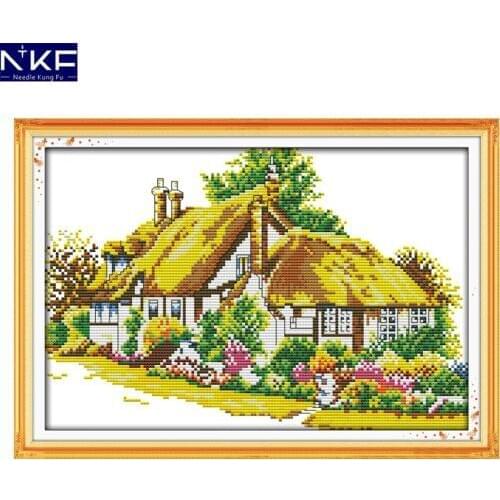 NKF Country cabins scenery style needlepoint Christmas stocking kits stamped cross stitch embroidery sets for home decoration