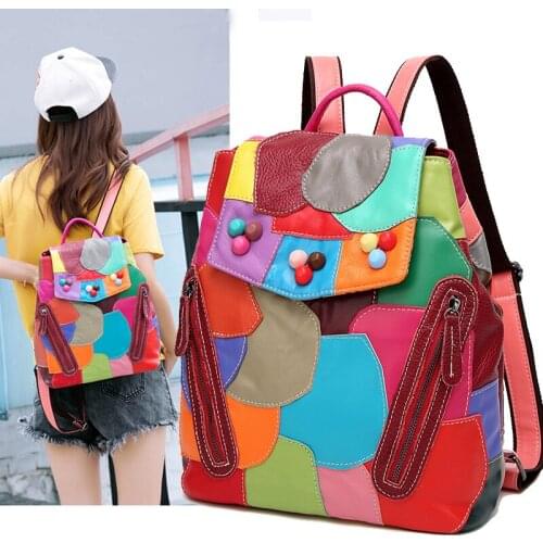 2021 New Sheepskin Handbags Stitching Contrast Color Backpack Fashion Leisure Travel Color Backpack Bags for Women