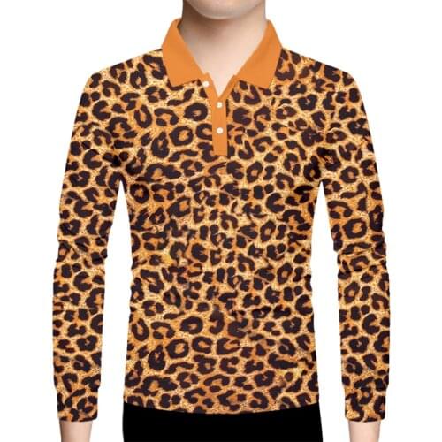 OGKB Long-sleeve Polo Shirts Mens 3D Leopard Printed Polo T Shirt Streetwear Oversize 6XL Costume Unisex Polos Mens Clothing