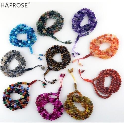 100% Natural agate tasbi necklace Round Shape Prayer 99 beads Islamic Muslim tasbih Allah Rosary blue agate 8mm free shipping