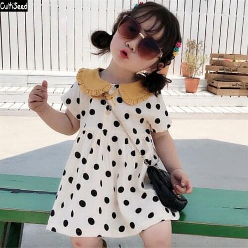 Girl Polka Dot Print Peter pan Collar Dress New Fashion Children Girls Summer Birthday Party Dress Kids Cute Casual Dresses