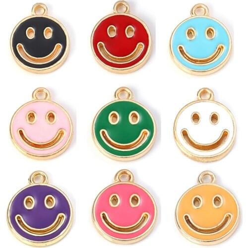 10pcs/Lot Hollow Enamel Double Face Smiling Face Charms Smiley Pendant For Jewelry Making DIY Earring Jewelry Ornament Wholesale