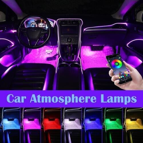 Romantic Car Ambient Light EL Neon Strip Phone Music Control Automotive Interior RGB LED Decorative Lights Auto Atmosphere Lamps
