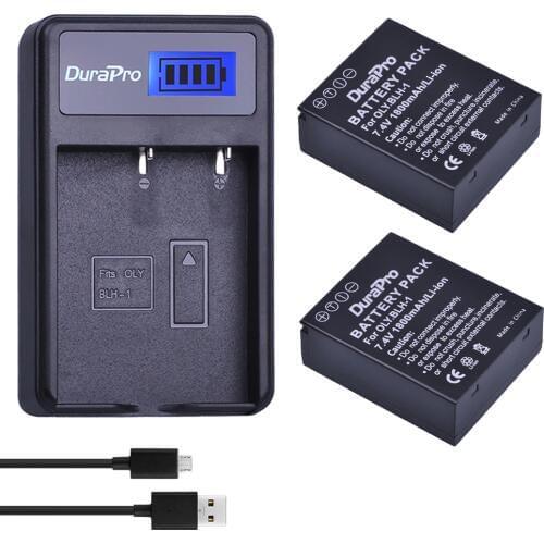2pc 1800mAH BLH-1 BLH1 BLH 1 Replacement Camera Battery and LCD Single Charger for Olympus E-M1 Mark II EM1-2 EM1 Mark Camera