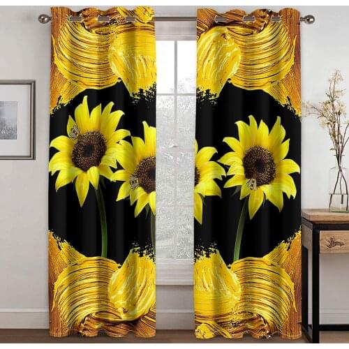 3D modern bright sunflower pattern blackout curtain set hook, suitable for home curtains in living room and bedroom