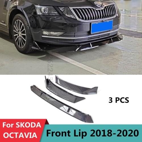 Carbon Fiber Look/Black Car Front Bumper Splitter Lip Spoiler Diffuser Protector Guard Body Kit Trim For Skoda Octavia 2018-2020