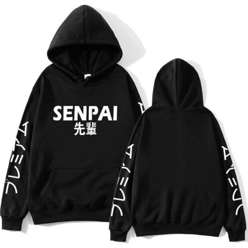 Spring Anime Senpai Design Letter Printing Hoodies Men Women Sweatshirt Funny Black Hooded Tops Clothes Japanese Style