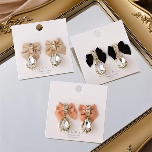 Retro Bowknot Crystal Drop Earrings New Arrival Earrings Fashion Exquisite Black Bow Rhinestone Pendant Western Style Earring