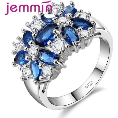 Top Grade 925 Sterling Silver Brand Jewelry New Stylish Sparkly Flower Crystal Ring Women Wedding Bridal Rings 5 Color