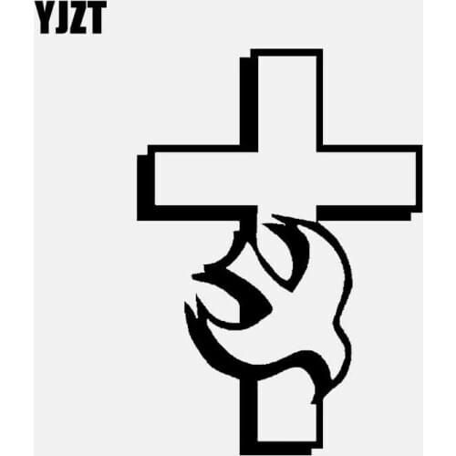 YJZT 9CM*12.7CM Vinyl Decal Dove With Cross Christian Church Jesus Love Car Sticker Black/Silver C3-1292
